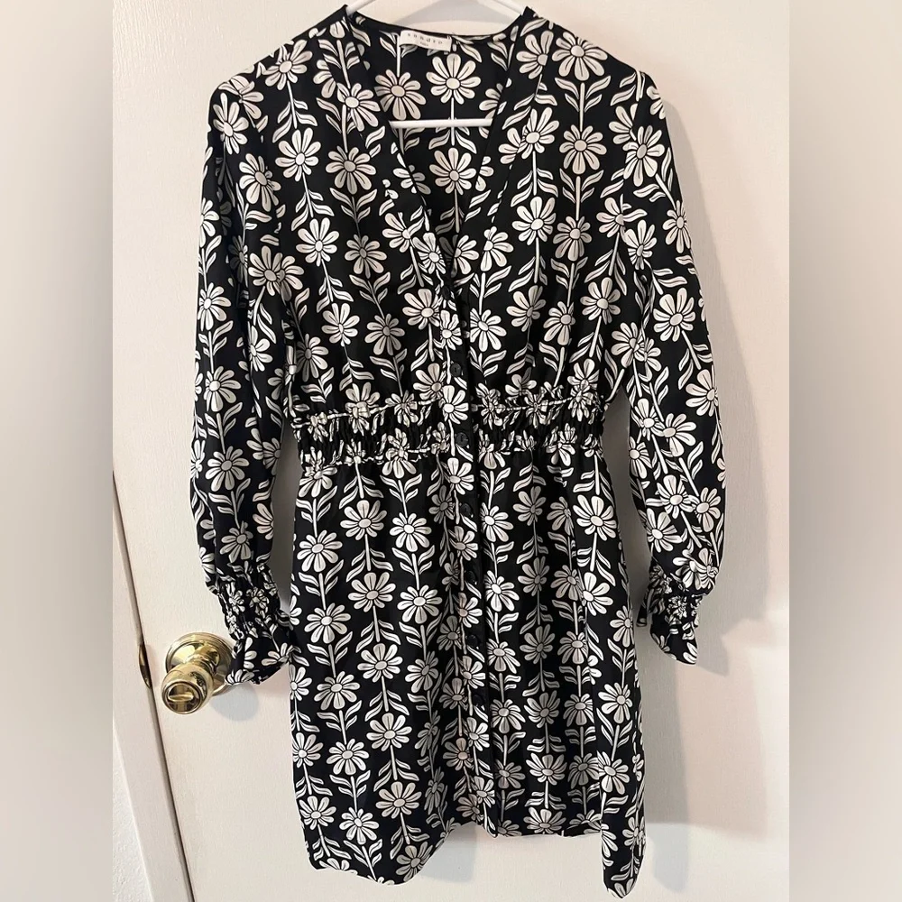 NWT Sandro Paris Illiana Floral Mini Dress Button Front Silk Size FR 40 US 8 - Picture 3 of 16